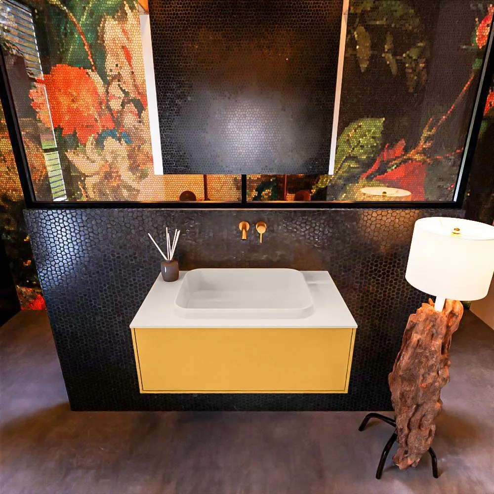 Mondiaz Erin 80cm badmeubel Ocher met 1 lade en beige wastafel midden zonder kraangaten