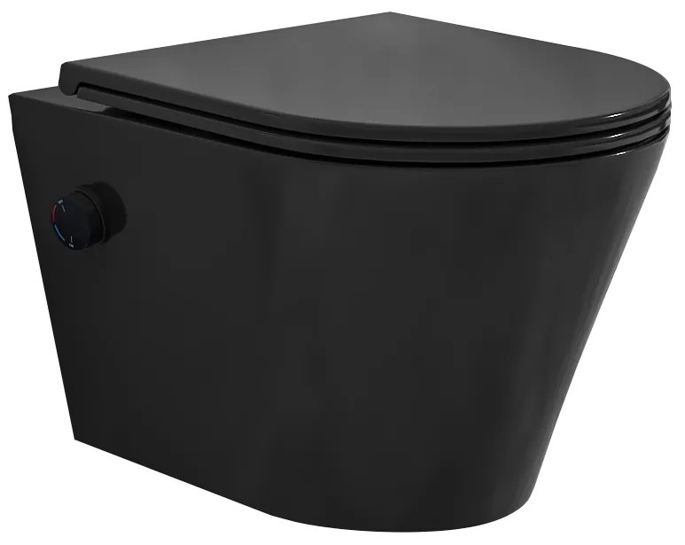 Mueller Afesta randloos toiletpot met bidetsproeier warm/koud en platte softclose zitting zwart mat