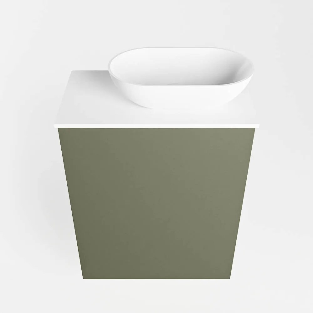 Mondiaz Fowy toiletmeubel 40cm army met witte waskom rechts en kraangat