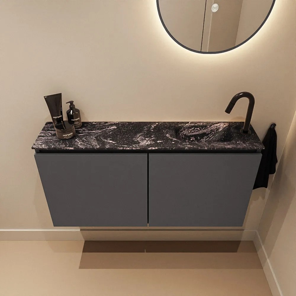 Mondiaz Ture DLux toiletmeubel 100cm dark grey met wastafel lava rechts met kraangat