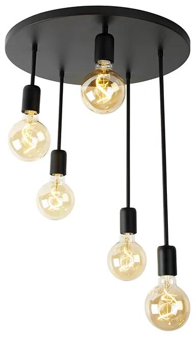 Moderne plafondlamp zwart 5-lichts - Facil Modern E27 rond Binnenverlichting Lamp