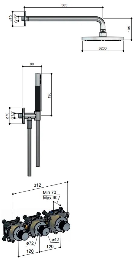 Hotbath Cobber X IBSX70 inbouwdouche met 30cm hoofddouche en glijstang geborsteld nikkel