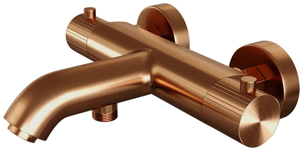 Brauer Stripe thermostatische badkraan met glijstang en staafhanddouche koper geborsteld PVD