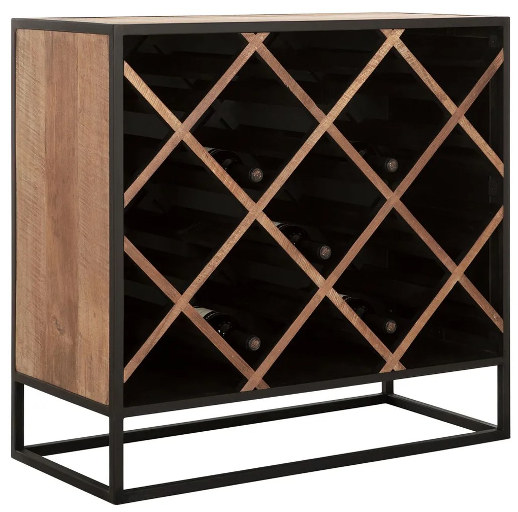 Must Living Wineyard Teak Wijnkast Met Ruit Vakken - 90x40x85cm.