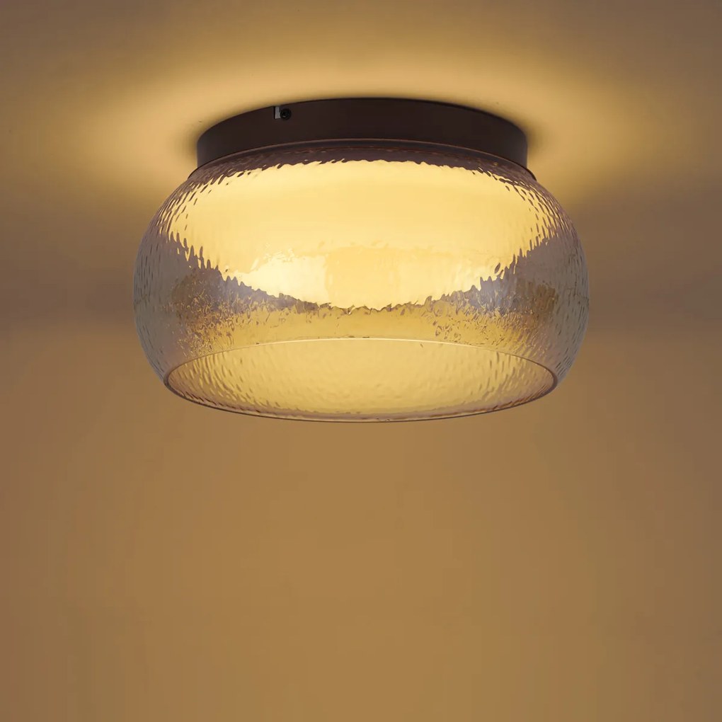 Art Deco plafondlamp bruin met amber glas incl. LED 3-staps dimbaar - Thimble