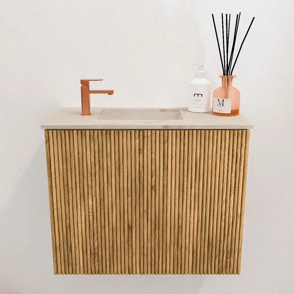 Mondiaz Joya DLux 50cm toiletmeubel oak met wastafel faye links 1 kraangat frappe