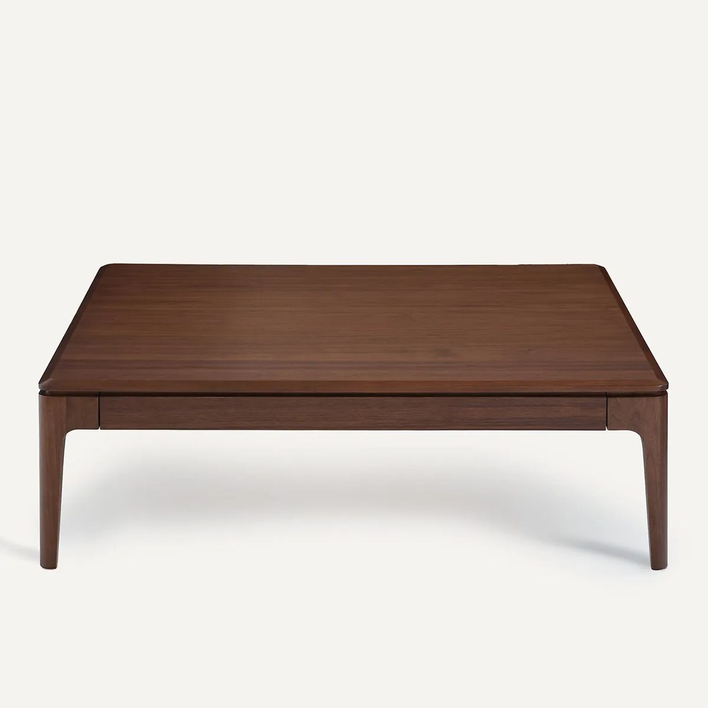 Vierkante salontafel, massief notenhout en fineer, 2 lades, SANARA