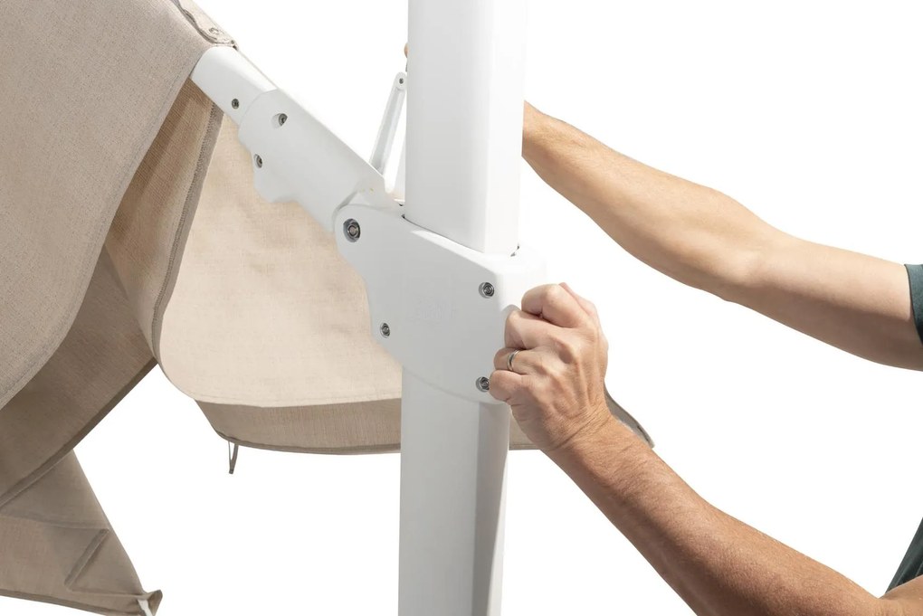 4 Seasons Outdoor Siesta PREMIUM 300 x 300 cm parasol zand doek met wit frame SALE Parasol   houtkleur weerbestendig