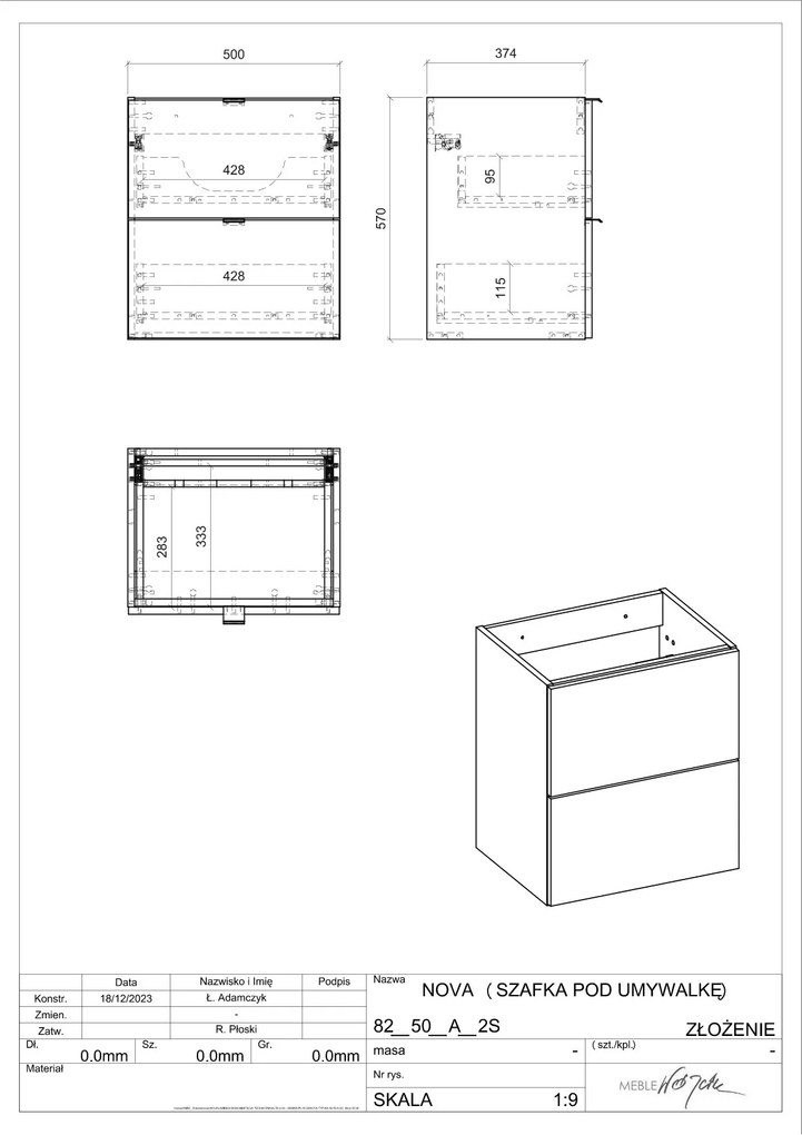 Comad Nova Oak onderkast met 2 lades 50x40x60cm eiken