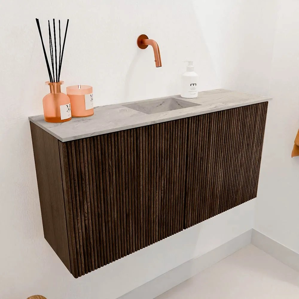 Mondiaz Joya DLux 80cm toiletmeubel walnut met wastafel faye midden zonder kraangat glace