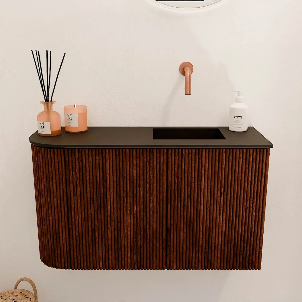 Mondiaz Joya 70cm toiletmeubel ronding links ruby met wastafel faye rechts zonder kraangat urban