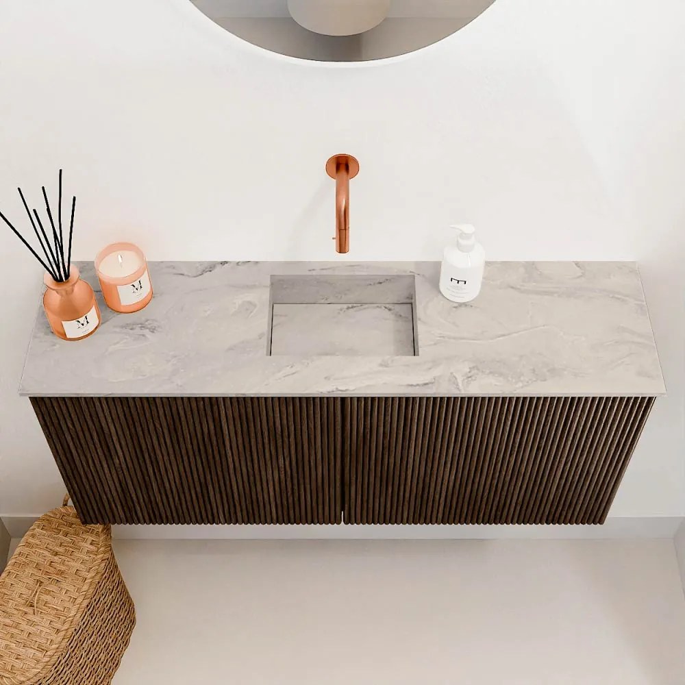 Mondiaz Joya DLux 90cm toiletmeubel walnut met wastafel faye midden zonder kraangat glace