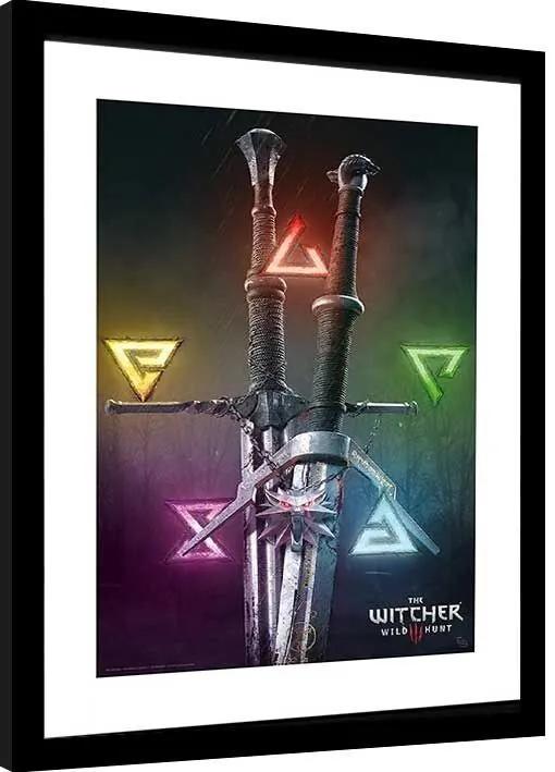 Ingelijste poster The Witcher - Signs & Swords