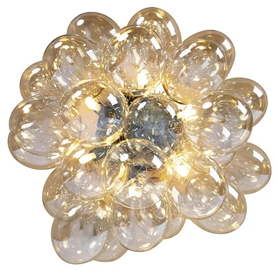 Smart plafondlamp zwart met amber glas 6-lichts incl. 6 Wifi G9 - Uvas