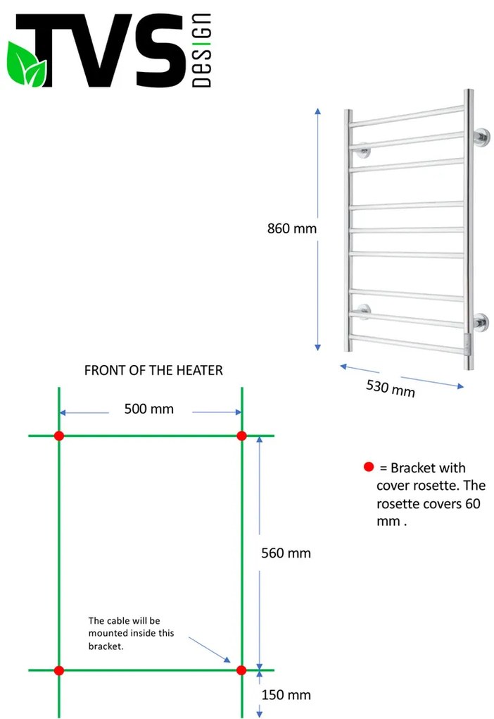 TVS Design Eldo 9 elektrische radiator RVS 100W 86x53cm