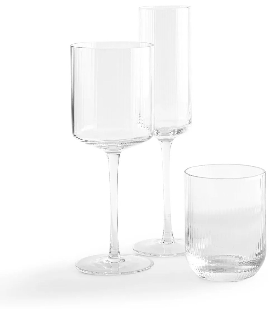 Set van 6 champagneglazen in geribbeld glas, Stria