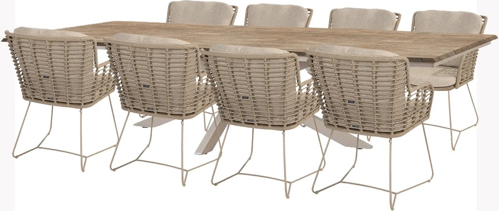 4 Seasons Outdoor Fabrice tuinset latte met Minerva tafel met Robusto teak blad 280 cm SALE Tuinset   beige weerbestendig