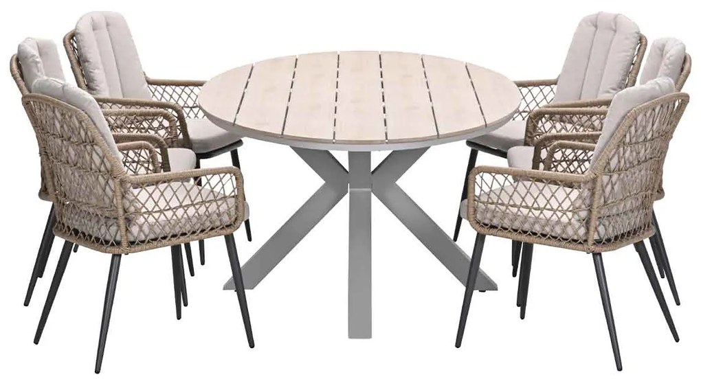 Garden Impressions Kalibo tuinset 7-delig - Tulli tuintafel 220x115 cm - light teak vironwood
