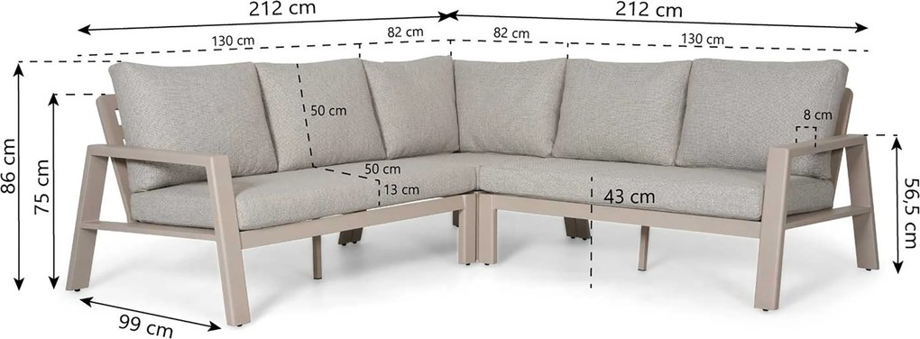 Hoek loungeset 5 personen Aluminium Zand/Beige  Lifestyle Garden Furniture Melone