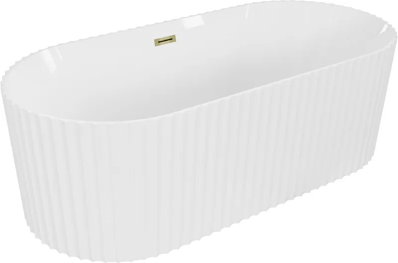 Mexen Paola vrijstaande geribbelde badkuip 170 x 80 cm, wit glans, gouden overloop - 52721708000-50