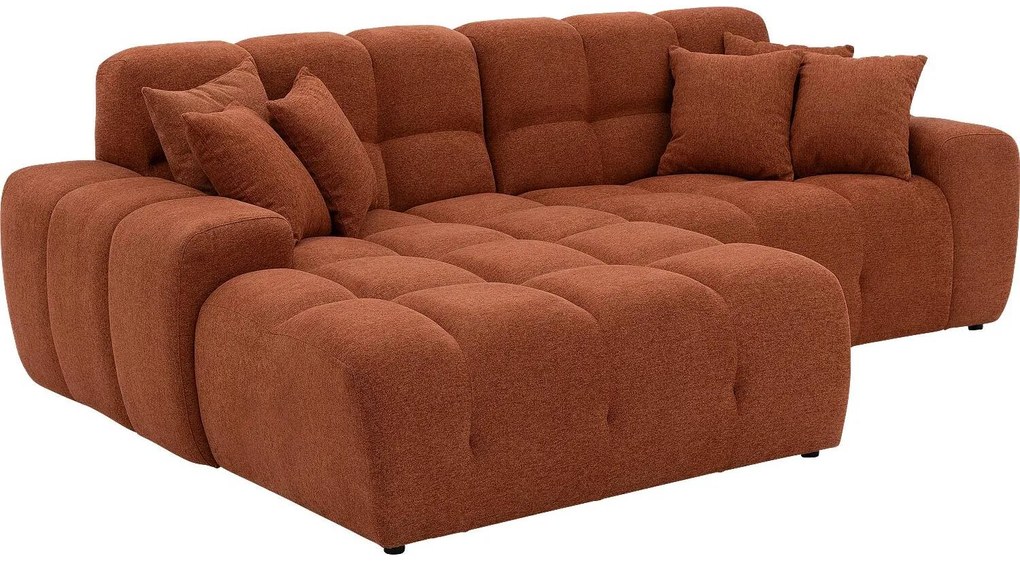Goossens Excellent Bank Kubus - 30 X 30 Cm Stiksel bruin, stof, 1,5-zits, modern design met chaise longue links