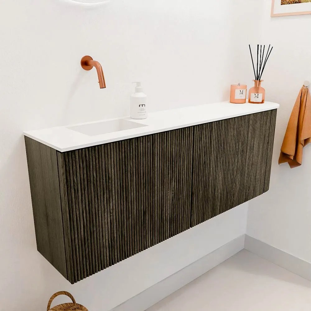 Mondiaz Joya 110cm toiletmeubel ronding rechts shadow met wastafel faye links zonder kraangat talc