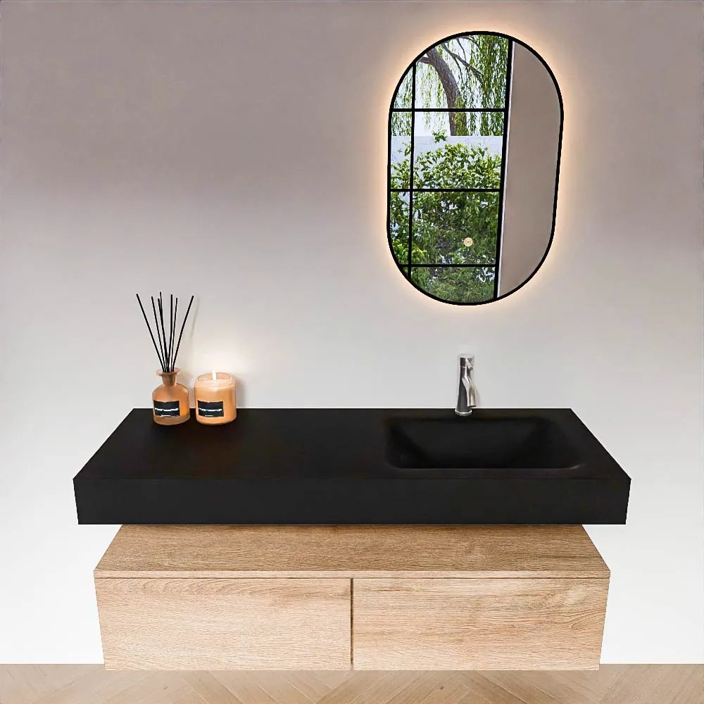 Zaro Alan badmeubel 130cm washed oak 2 lades met vrijhangende wastafel cloud rechts 1 kraangat urban