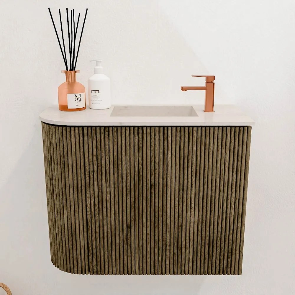 Mondiaz Joya DLux 50cm toiletmeubel ronding links dusk met wastafel faye rechts 1 kraangat meli