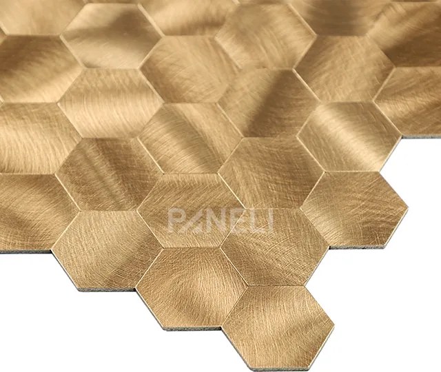 Zelfklevend Mozaïek Hexagon Goud Brons - 30.5 cm x 30.5 cm x 0.4 cm | 0.5 kg | Paneli zelfklevende steenstrips