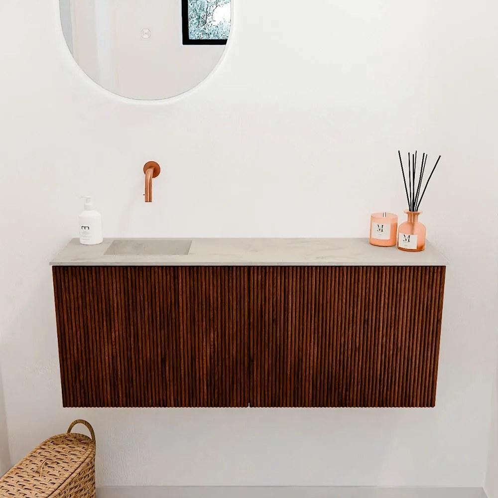 Mondiaz Joya DLux 100cm toiletmeubel ruby met wastafel faye links zonder kraangat opalo
