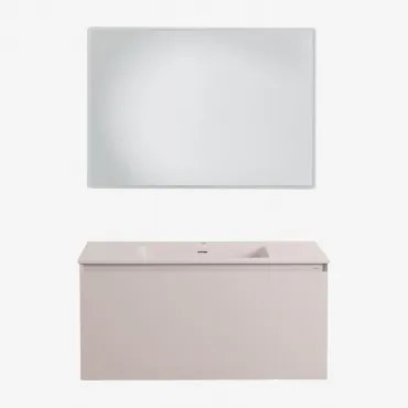 Macrae Zwevend Houten Badkamermeubelset Met Geïntegreerde Wastafel Beige – Linnen & Rechthoekige Led En Anticondens 100x70 Cm Riben & - Sklum