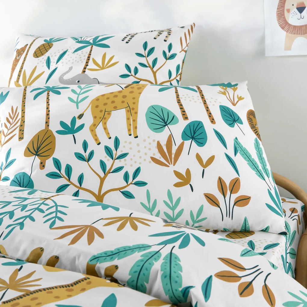 Kussensloop voor kinderen, 30% gerecycled katoen, dierenprint, JUNGLE