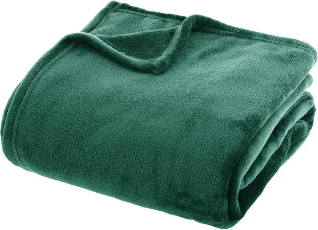 Atmosphera fleece plaid flanel uni 180 x 230 cm - Groen - 100% fleece microvezel polyester - Machinewasbaar