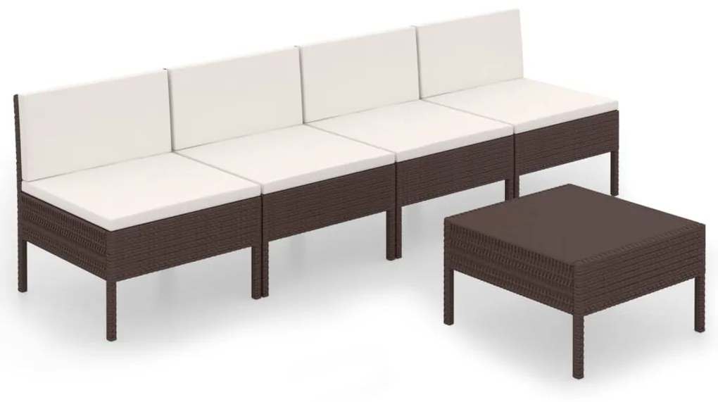 vidaXL 5-delige Loungeset met kussens poly rattan bruin