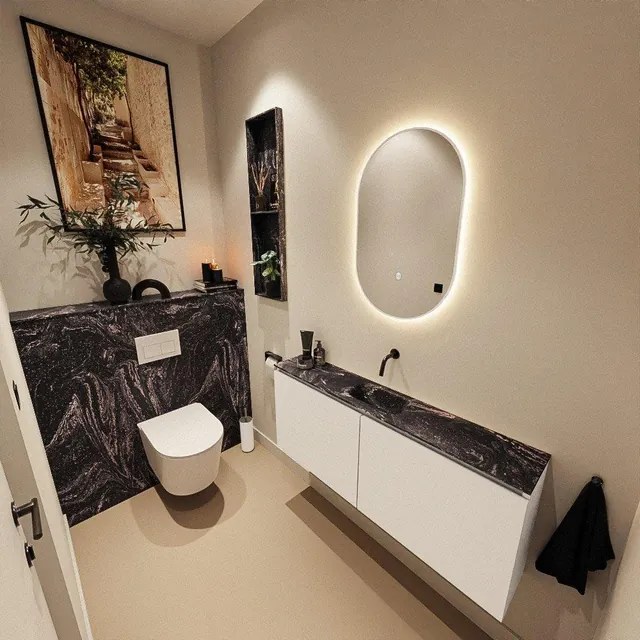 MONDIAZ TURE-DLUX 120cm toiletmeubel Talc. EDEN wastafel Lava positie midden. Zonder kraangat. TUREDX120TALM0LAV