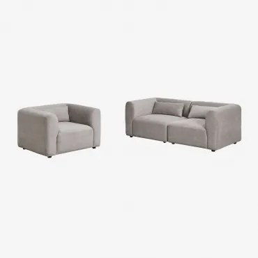 Woonkamer Set Met 2-delige Modulaire Bank En Fogler Fauteuil Corduroy Grijs – Taupe – Koel - Sklum