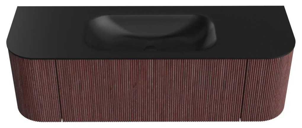 Mondiaz Kurve 140cm badmeubel ronding links/rechts ruby met 1 lade en 2 deuren en wastafel big small midden zonder kraangat urban