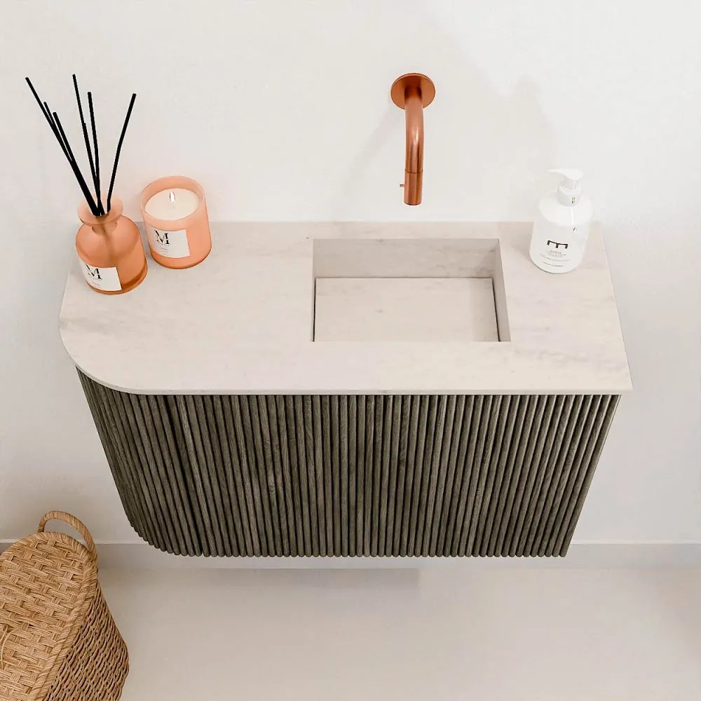 Mondiaz Joya DLux 60cm toiletmeubel ronding links shadow met wastafel faye rechts zonder kraangat meli