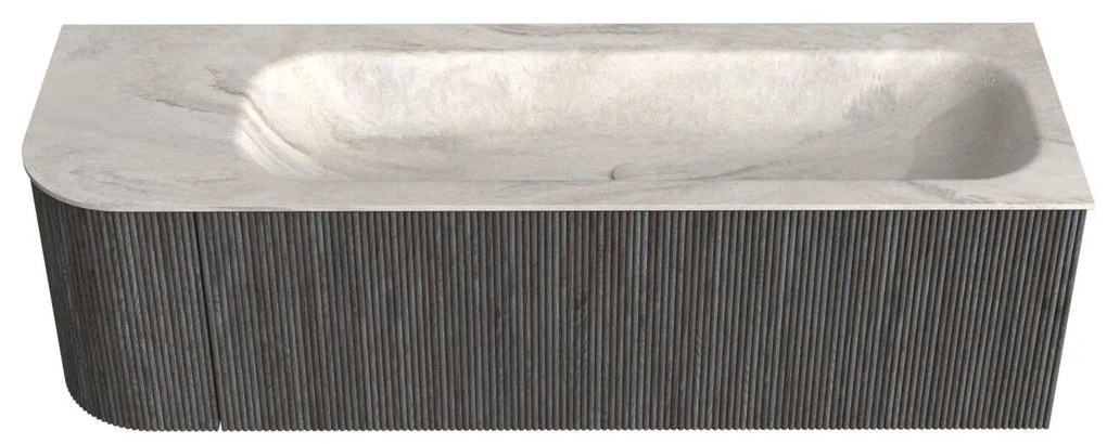 Mondiaz Kurve-dlux 145cm badmeubel ronding links shadow met 1 lade en deur en wastafel big large rechts zonder kraangat ostra