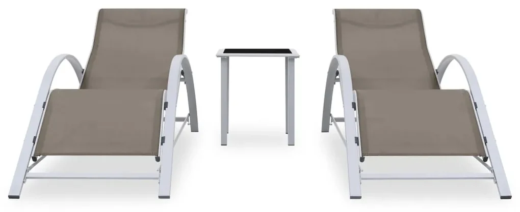 vidaXL Ligbedden 2 st met tafel aluminium taupekleurig