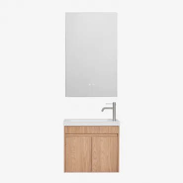 Narek Zwevend Houten Badkamermeubelset Met Geïntegreerde Wastafel Ash Brown & Geborsteld Grijs ↑20 Cm Met Aftapkraan Zonder Overloop Orveta & Rectangu