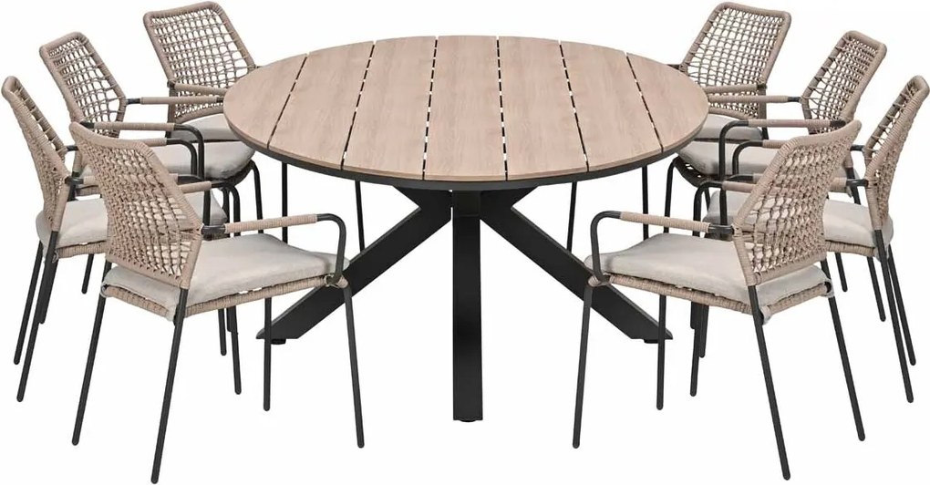 Garden Impressions Natas tuinset sand 9-delig - Tulli tuintafel ovaal 280x140 cm