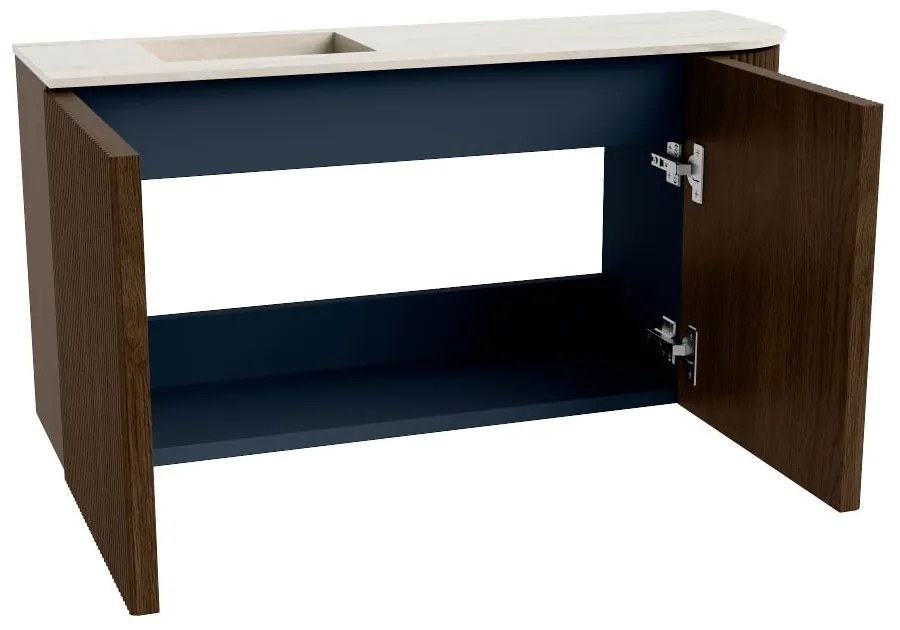 Mondiaz Joya DLux 80cm toiletmeubel ronding rechts walnut met wastafel faye links zonder kraangat meli