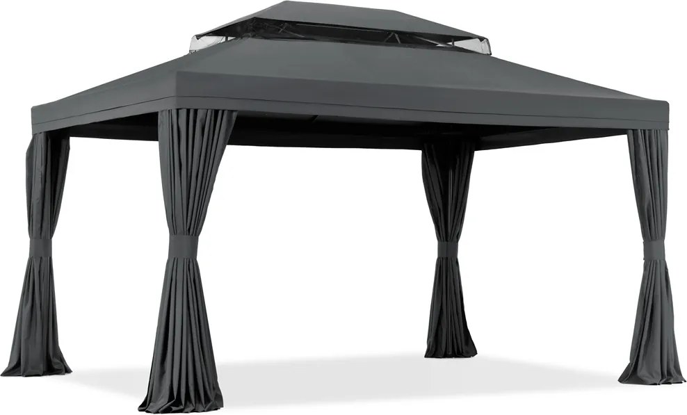 Antraciet tuinpaviljoen met gordijnen Valencia 3x4m Garden Point