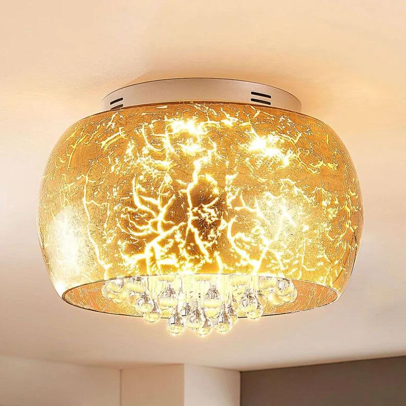Gouden LED glazen plafondlamp Ilonka, dimbaar