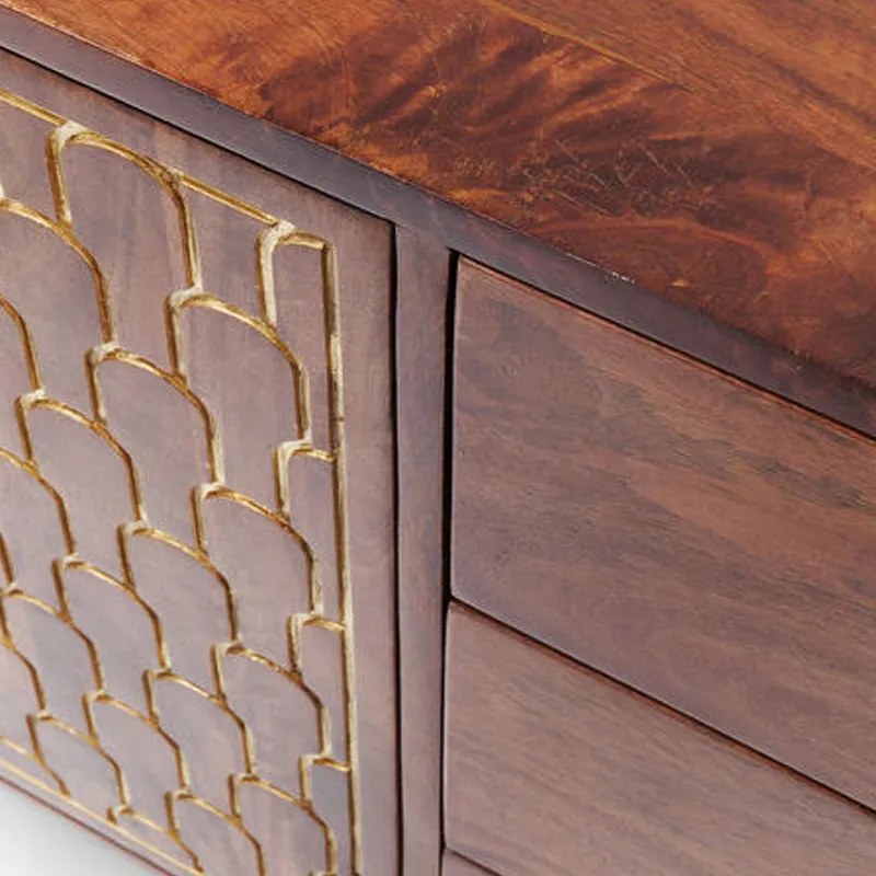 Retro Dressoir Mangohout Goud - 145x45x75cm.