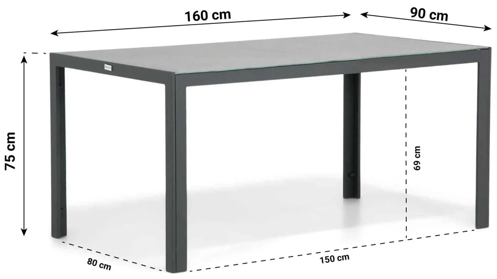 Tuinset 4 personen 160 cm Aluminium/textileen Grijs Lifestyle Garden Furniture Rome/Varano