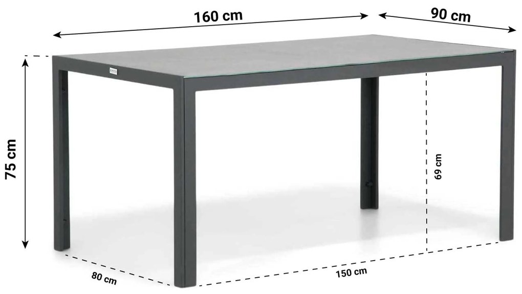 Tuinset 4 personen 160 cm Kunststof Grijs Lifestyle Garden Furniture Salina/Varano