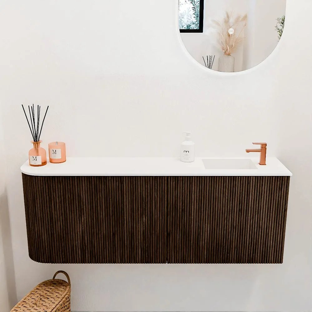 Mondiaz Joya 110cm toiletmeubel ronding links walnut met wastafel faye rechts 1 kraangat talc