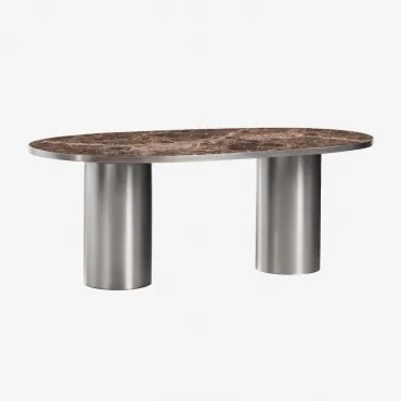 Ovalen Eettafel 220x110 Cm Van Natuursteen En Roestvrij Staal Fertrix Bruin Marmer Emperador - Sklum